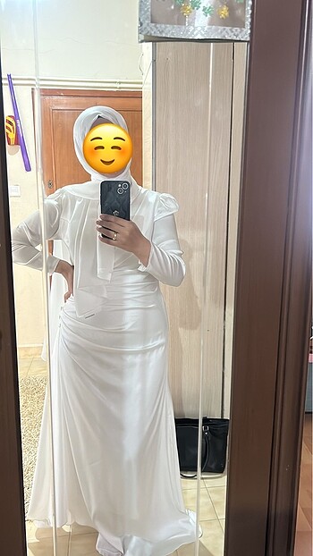 Tesettür beyaz elbise nikah elbisesi