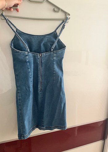 Stradivarius Mavi Denim Mini Elbise