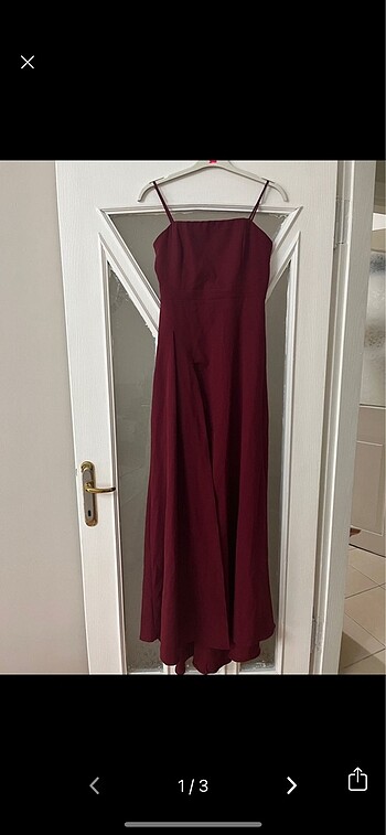 Bordo yırtmaçlı abiye elbise