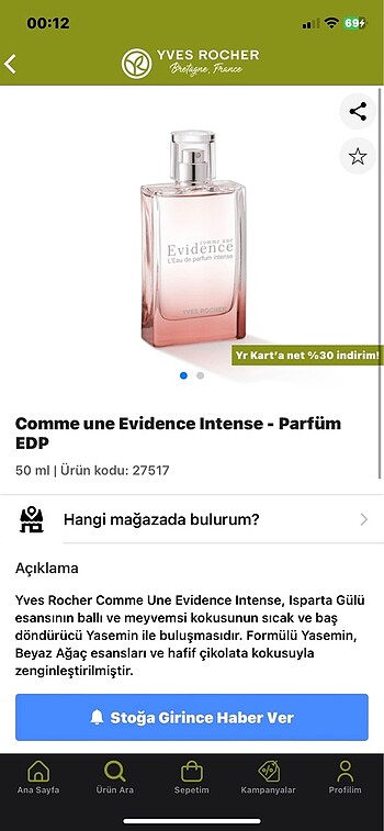 yves rocher evidence intense (sıfır ürün)