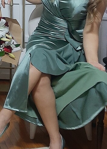 Abiye Yesil saten elbise