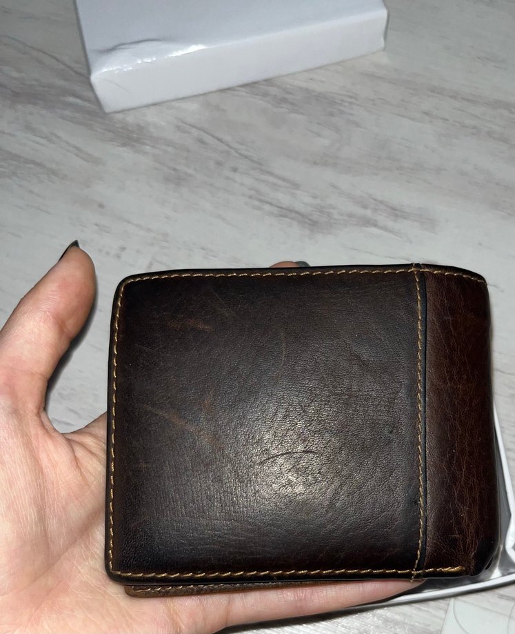 Koyu Kahverengi Deri Baskılı Kısa Cüzdan — görsel 2/3