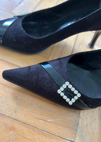 37 Beden siyah Renk Siyah Süet Tokalı Yüksek Topuklu Stiletto