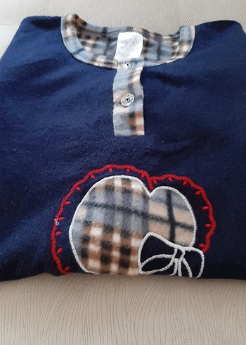 m Beden Düğmeli Lacivert Kareli kadın polar Pijama Takımı
