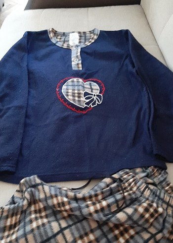 m Beden mavi Renk Düğmeli Lacivert Kareli kadın polar Pijama Takımı