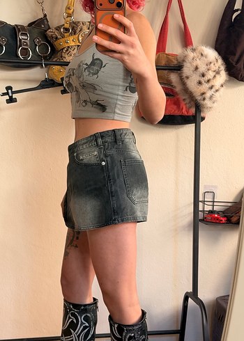 Gri Tie-Dye Denim Mini Etek Bershka - Görsel 3