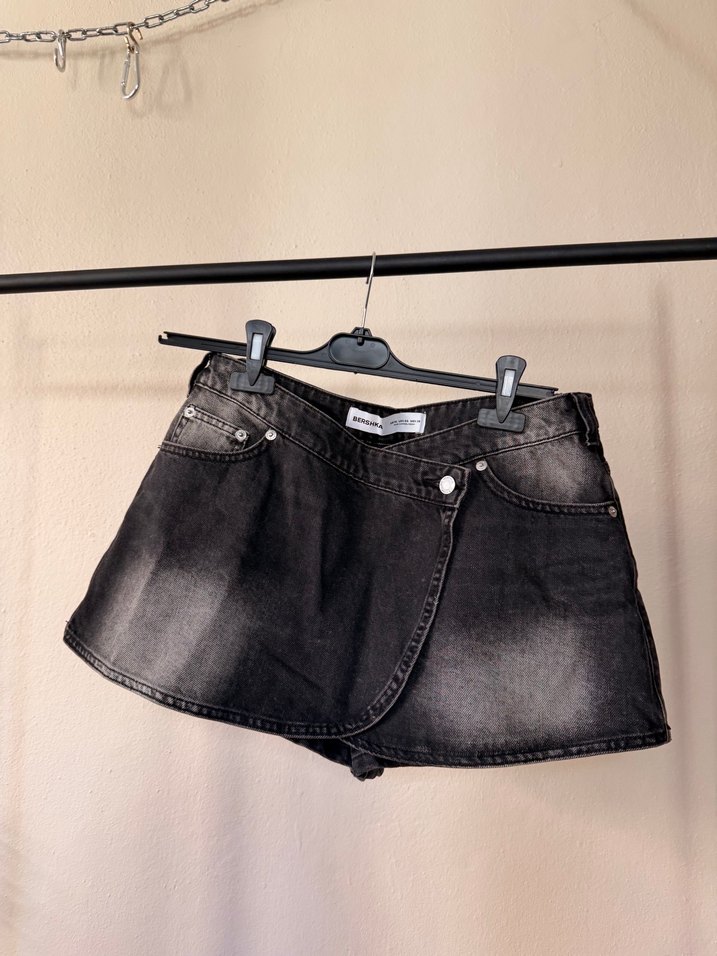 Gri Tie-Dye Denim Mini Etek Bershka - Görsel 4