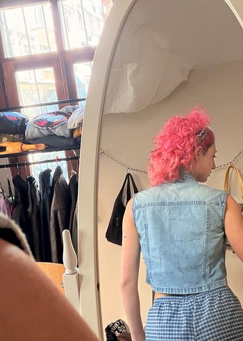 Kadın Mavi Denim Kolsuz Düğmeli Yelek - Görsel 4