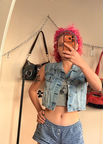 Kadın Mavi Denim Kolsuz Düğmeli Yelek - Görsel 2