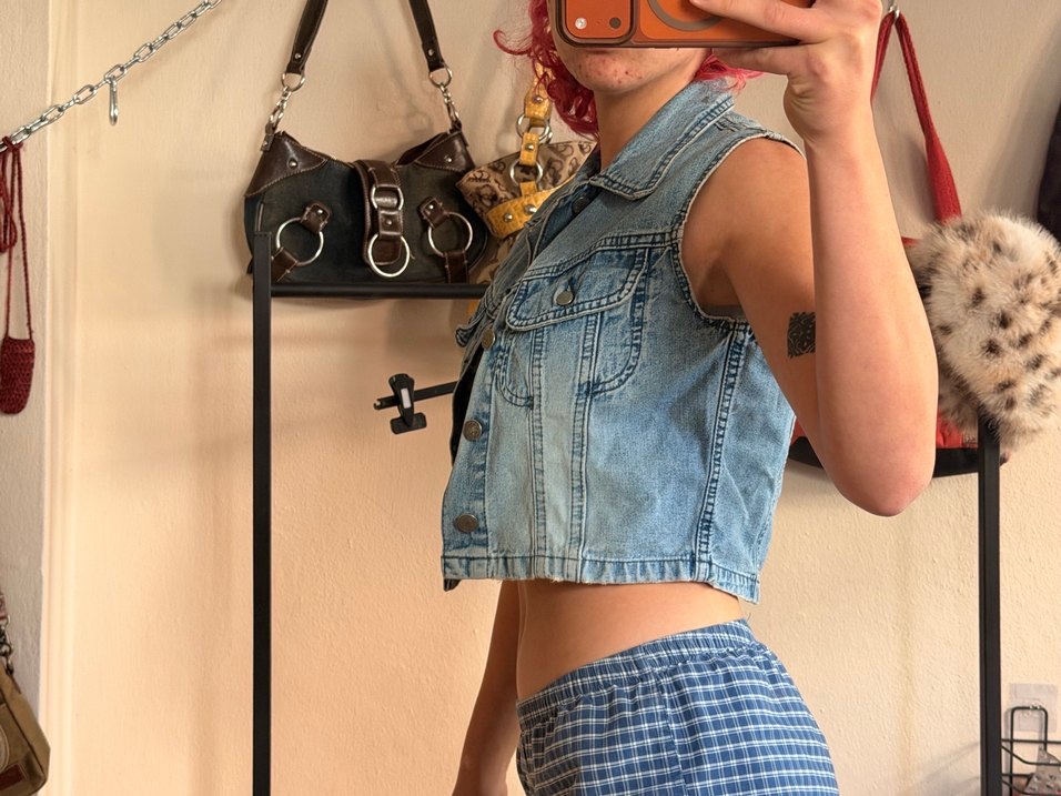 Kadın Mavi Denim Kolsuz Düğmeli Yelek - Görsel 3