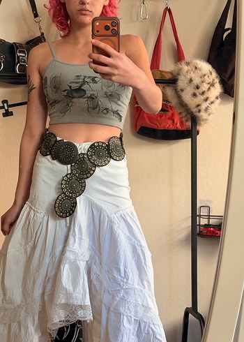 Dantel Detaylı Beyaz Bohem Midi Etek - Görsel 2