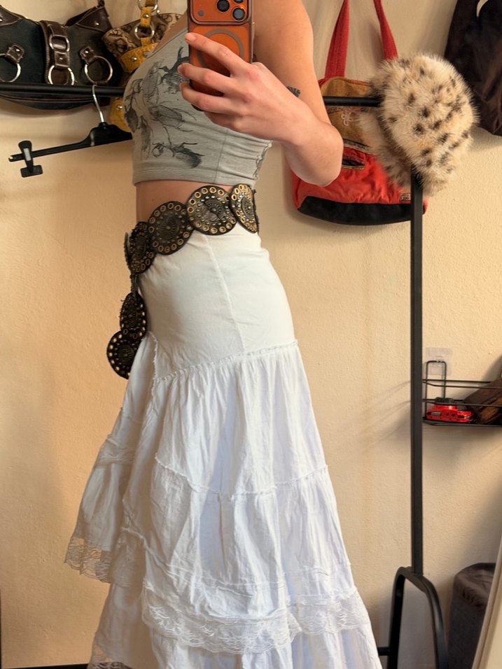 Dantel Detaylı Beyaz Bohem Midi Etek - Görsel 3