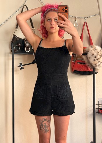 Siyah Straplez Mini Denim Tulum Urban Outfitters - Görsel 2