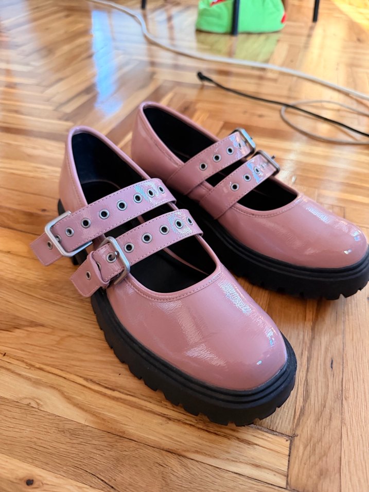 Pembe Deri Tokalı Platform Topuklu Ayakkabı Pull and Bear - Görsel 4