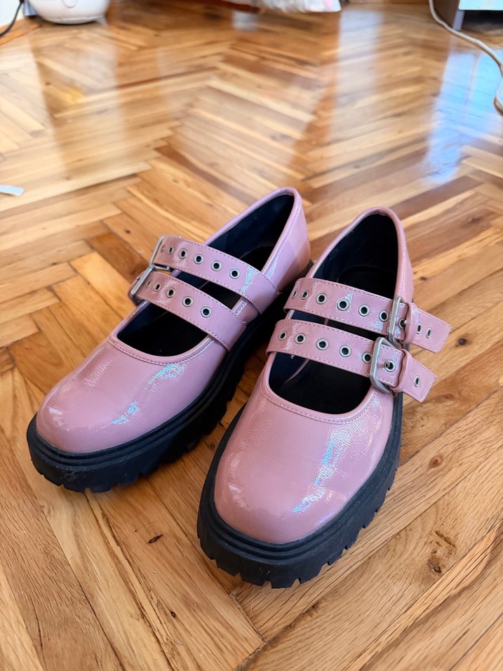 Pembe Deri Tokalı Platform Topuklu Ayakkabı Pull and Bear - Görsel 3