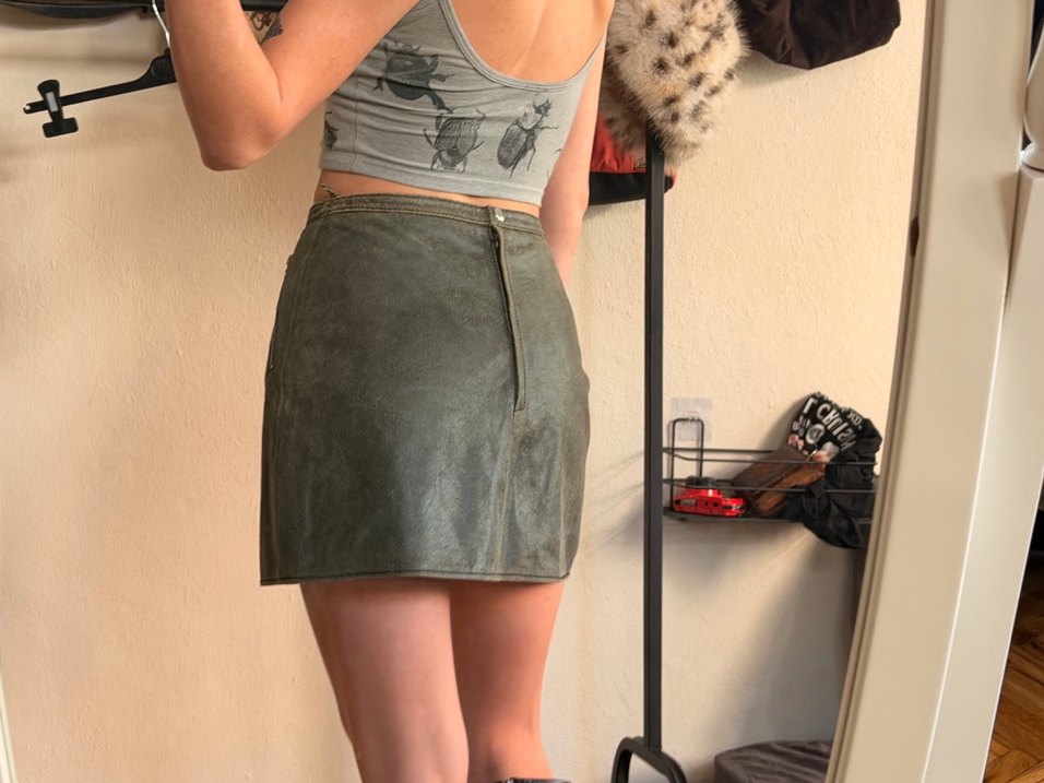 Haki Deri Mini Etek - Görsel 3