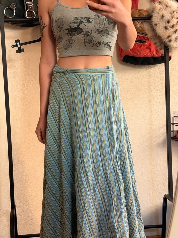 Mavi Çizgili Midi Bohem Etek Bağlamalı - Görsel 2