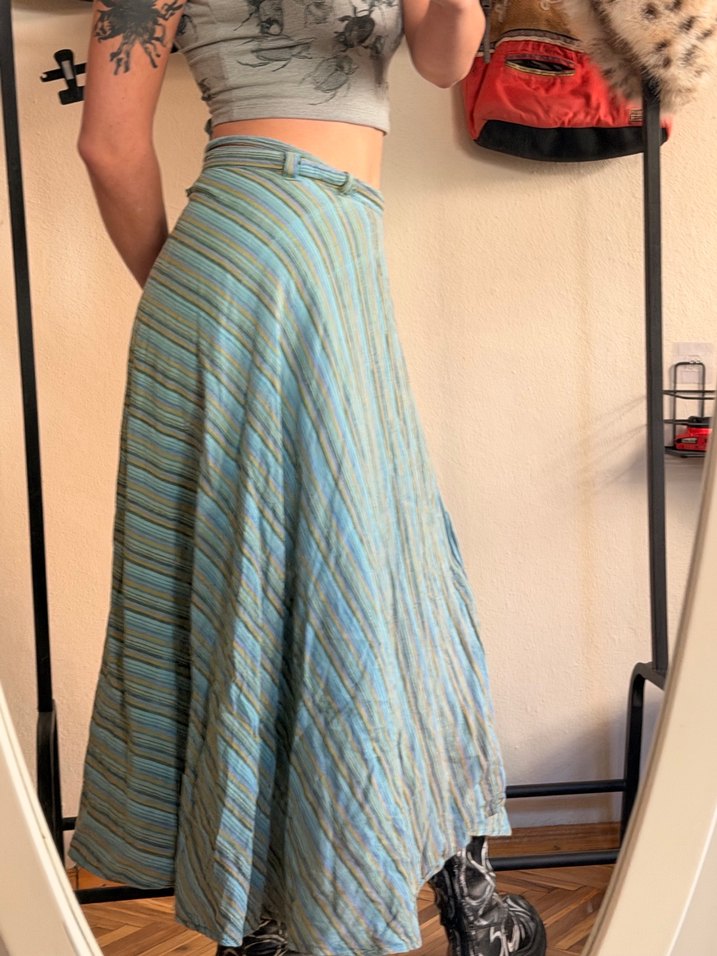 Mavi Çizgili Midi Bohem Etek Bağlamalı - Görsel 4