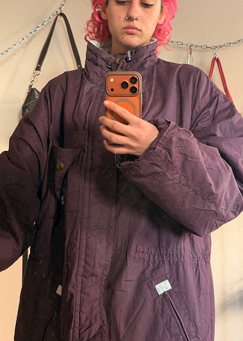 Mor Kadın Midi Kaban, Kürklü, Bol Kesim - Görsel 5