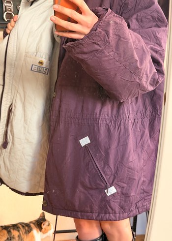 Mor Kadın Midi Kaban, Kürklü, Bol Kesim - Görsel 3