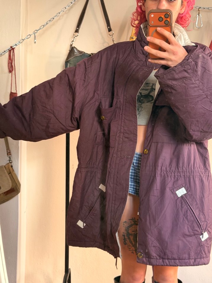 Mor Kadın Midi Kaban, Kürklü, Bol Kesim - Görsel 2