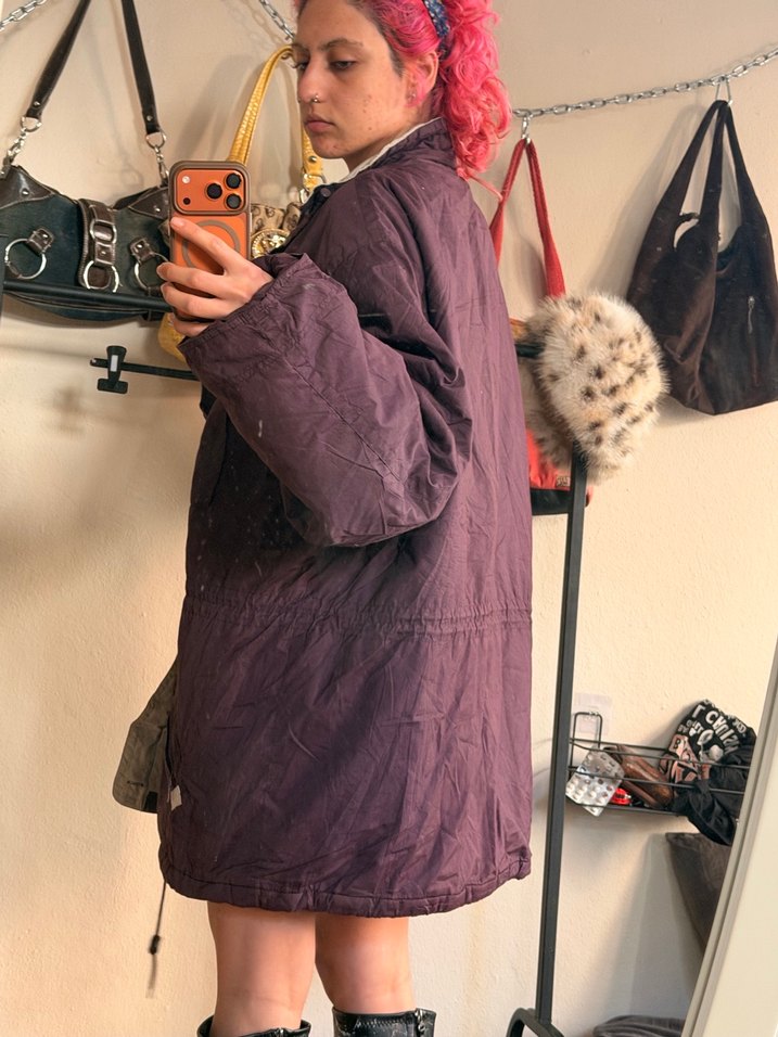 Mor Kadın Midi Kaban, Kürklü, Bol Kesim - Görsel 4