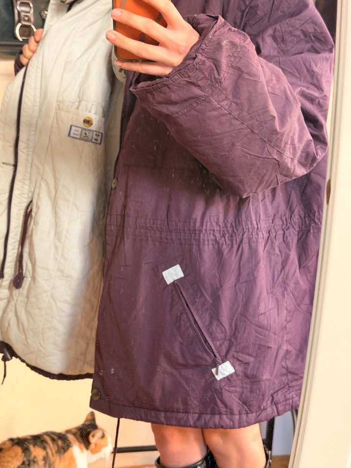 Mor Kadın Midi Kaban, Kürklü, Bol Kesim - Görsel 3