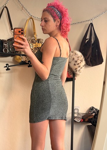 Gri Straplez Mini Elbise H&M - Görsel 3