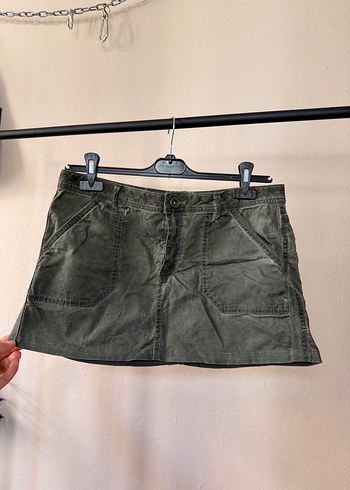 Haki Renkli Denim Mini Etek - Görsel 4