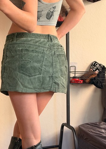 Haki Renkli Denim Mini Etek - Görsel 3