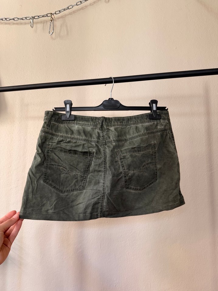 Haki Renkli Denim Mini Etek - Görsel 5