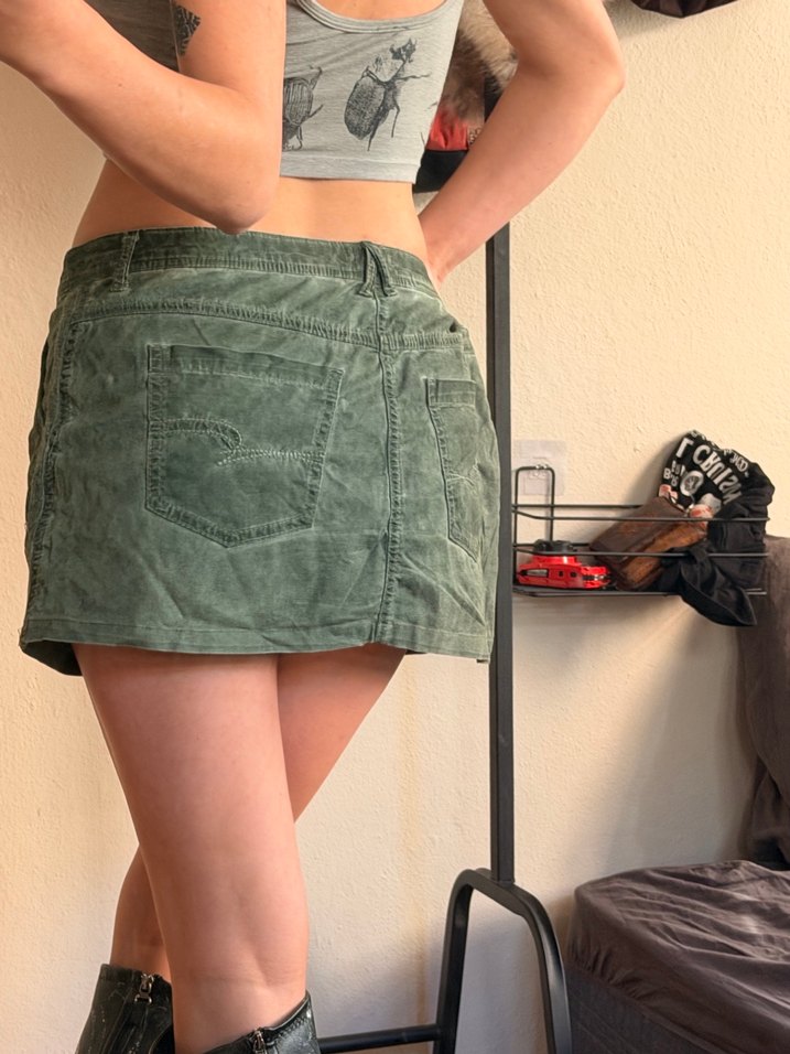 Haki Renkli Denim Mini Etek - Görsel 3