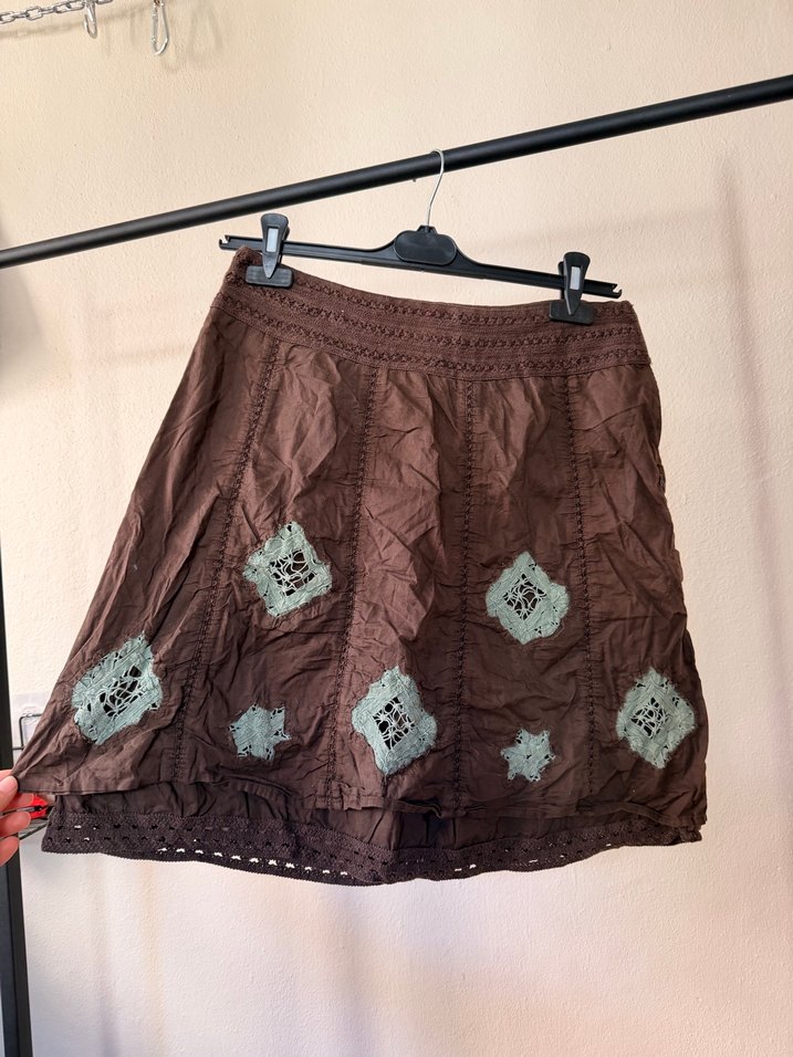 Dantel Detaylı Nakışlı Bohem Mini Etek - Görsel 3