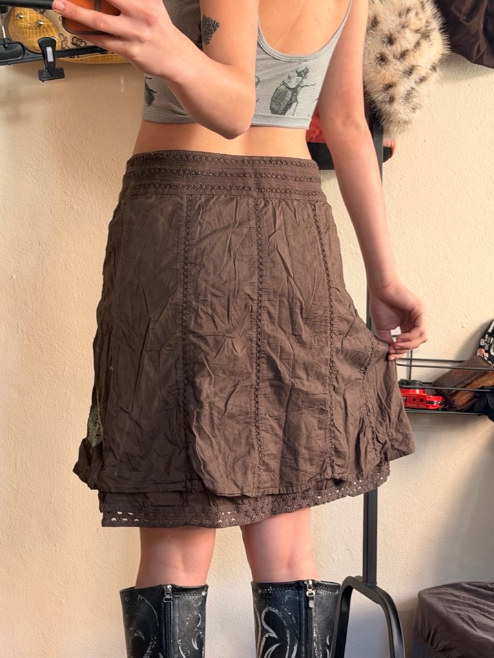 Dantel Detaylı Nakışlı Bohem Mini Etek - Görsel 2