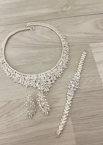 İşlemeli Beyaz Boncuklu Gelin set takımı - Görsel 2