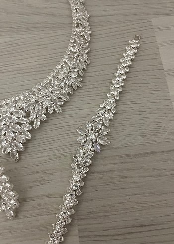 İşlemeli Beyaz Boncuklu Gelin set takımı - Görsel 3