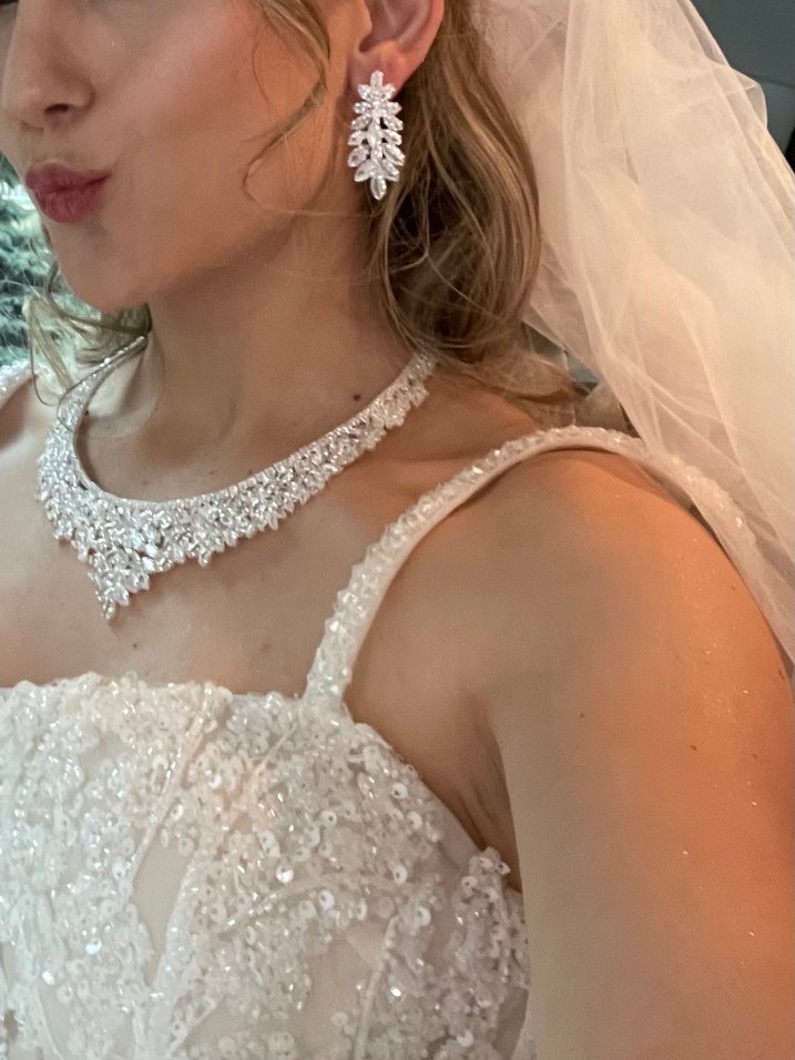 İşlemeli Beyaz Boncuklu Gelin set takımı - Görsel 5