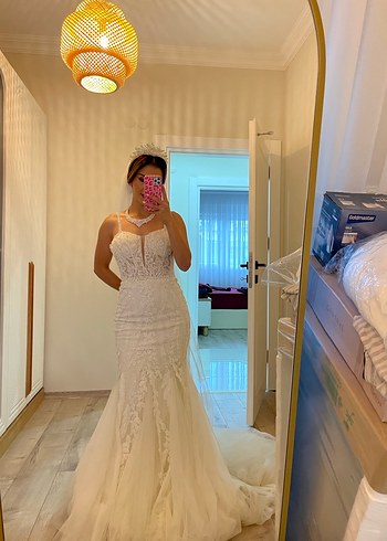 Askılı Uzun Kuyruklu balık Gelinlik demonte kuyruklu - Görsel 8