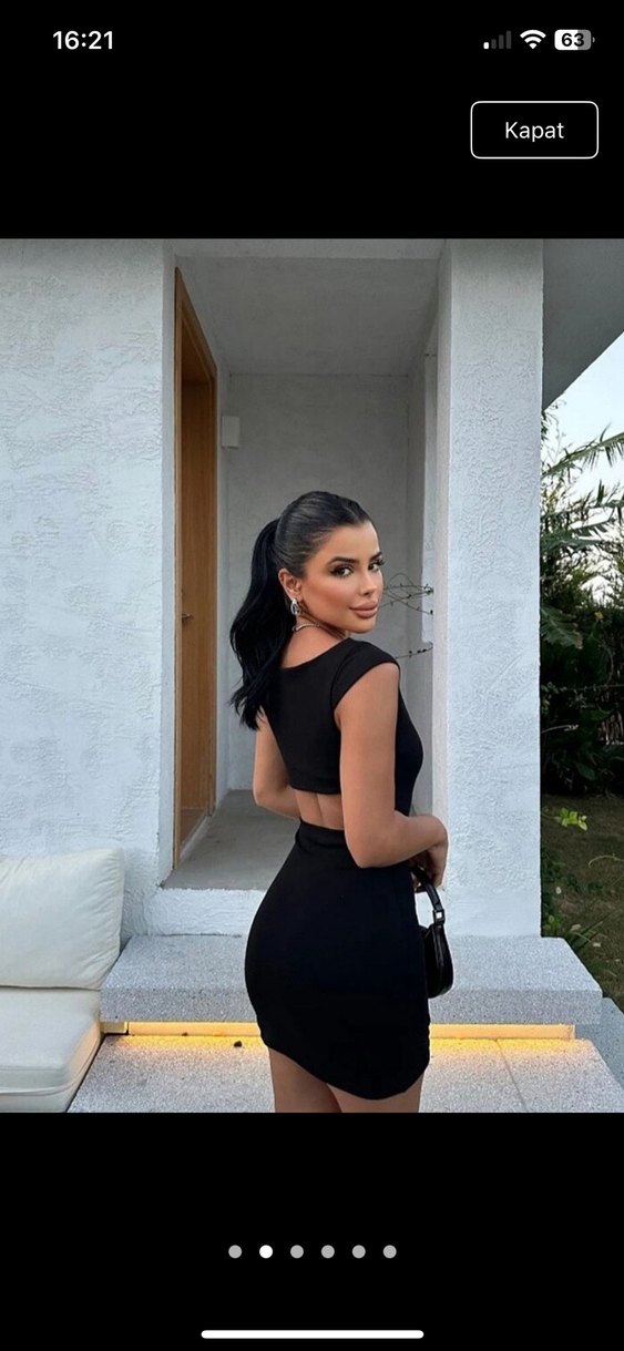 Siyah Mini V Yaka İnce Askılı Kadın Elbise - Görsel 2