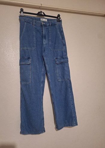 Bershka Kd Mavi Denim Kargo Pantolon