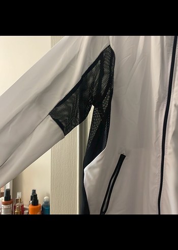 l Beden Erkek Beyaz Fermuarlı İnce Yağmurluk