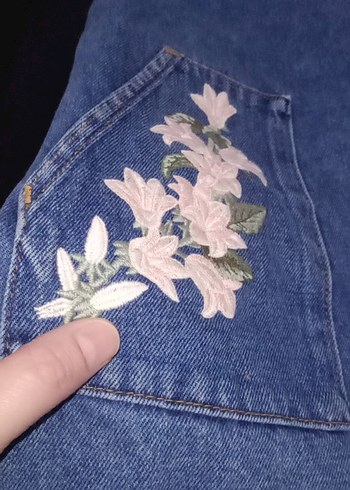 Nakışlı Mavi Denim Kısa Salopet - Görsel 2