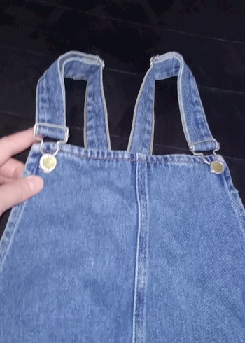 Nakışlı Mavi Denim Kısa Salopet - Görsel 3