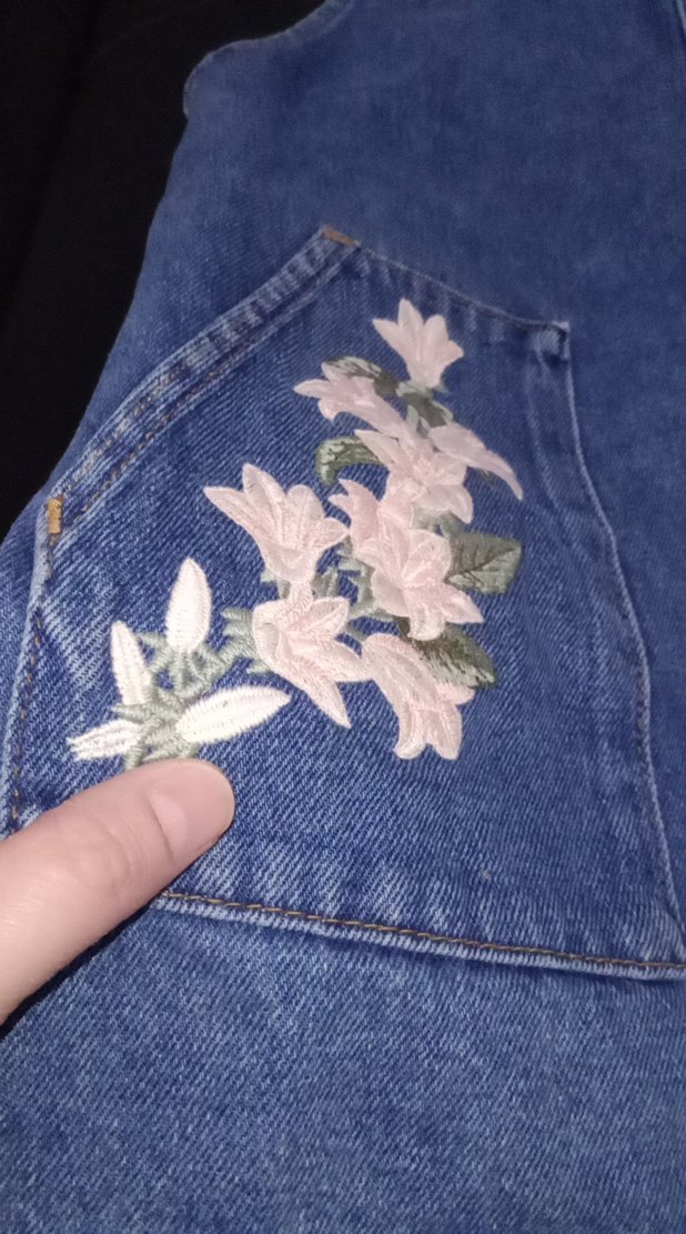 Nakışlı Mavi Denim Kısa Salopet - Görsel 2