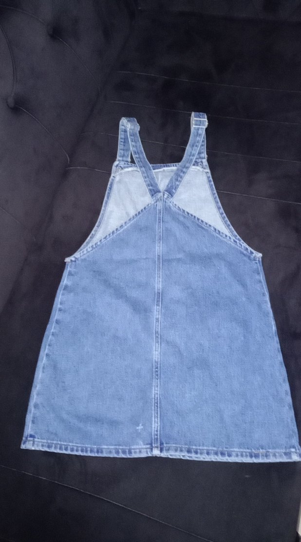 Nakışlı Mavi Denim Kısa Salopet - Görsel 4