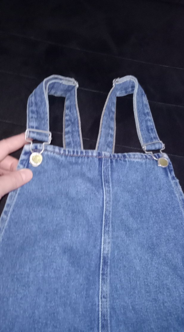 Nakışlı Mavi Denim Kısa Salopet - Görsel 3