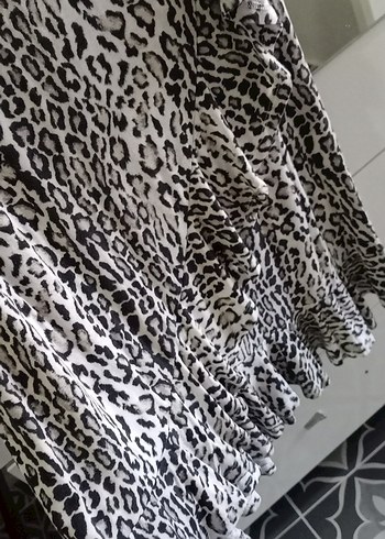 Diğer Leopar Desenli Drapeli Mini Etek