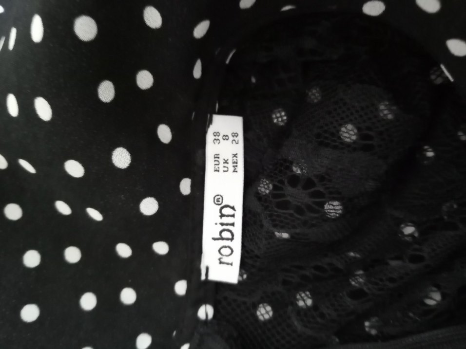 Puantiye Desenli Siyah Midi Elbise - Görsel 3