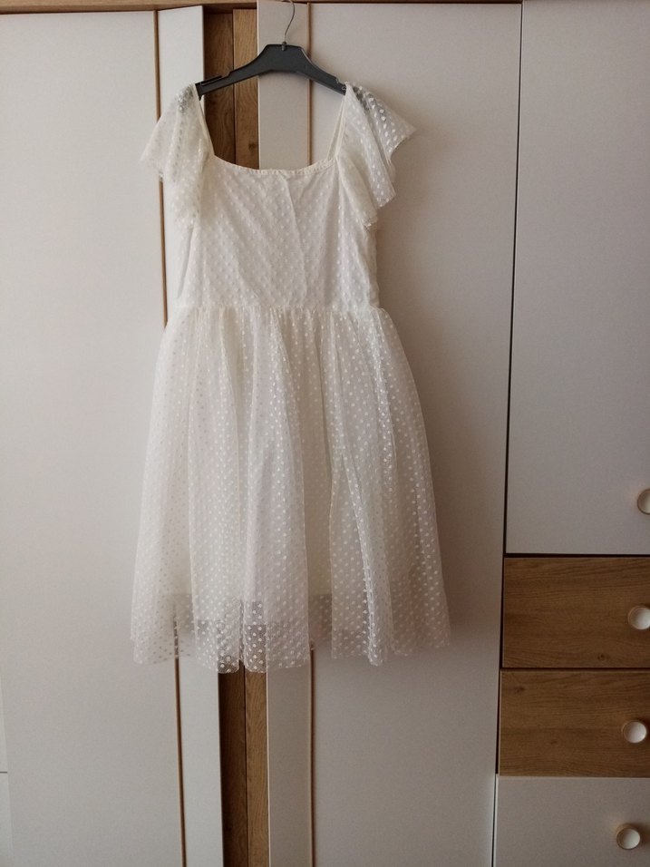 Pembe, Dantel İşlemeli, Askısız Kız Elbisesi - Görsel 4