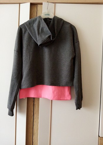 Kız Çocuk Gri Kapüşonlu Sweatshirt - Görsel 2